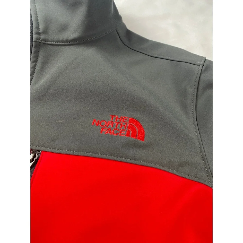 The North Face‎ WindWall Softshell Jacket Mens Small Red Gray Full Zip Hiking